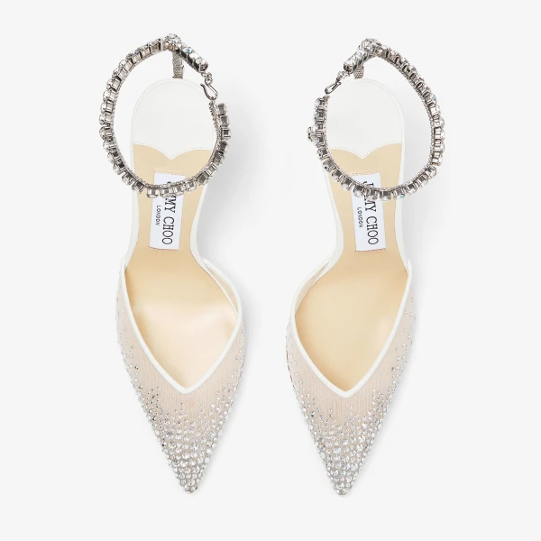 White and Crystal Jimmy Choo Saeda 100 Pumps, view 4 | Heels