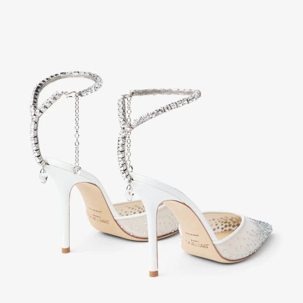 White and Crystal Jimmy Choo Saeda 100 Pumps, view 5 | Heels