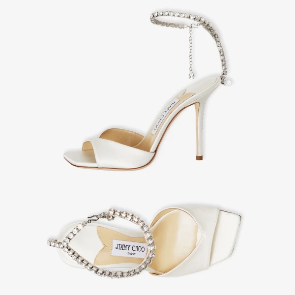 Ivory and Crystal Jimmy Choo Saeda Sandal 100, view 5 | Sandals