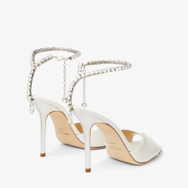 Ivory and Crystal Jimmy Choo Saeda Sandal 100, view 6 | Sandals