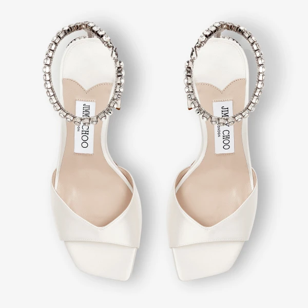 Ivory and Crystal Jimmy Choo Saeda Sandal Block Heel 85, view 4 | Sandals