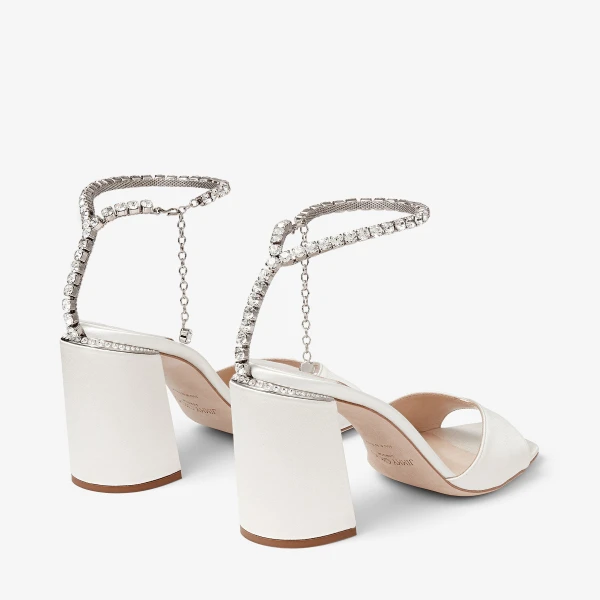 Ivory and Crystal Jimmy Choo Saeda Sandal Block Heel 85, view 5 | Sandals