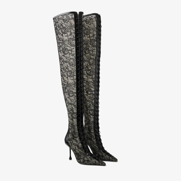 Black Jimmy Choo Scarlett Over the Knee 95 Boots, view 3 | Boots