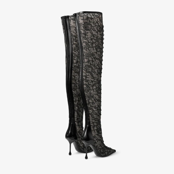 Black Jimmy Choo Scarlett Over the Knee 95 Boots, view 5 | Boots