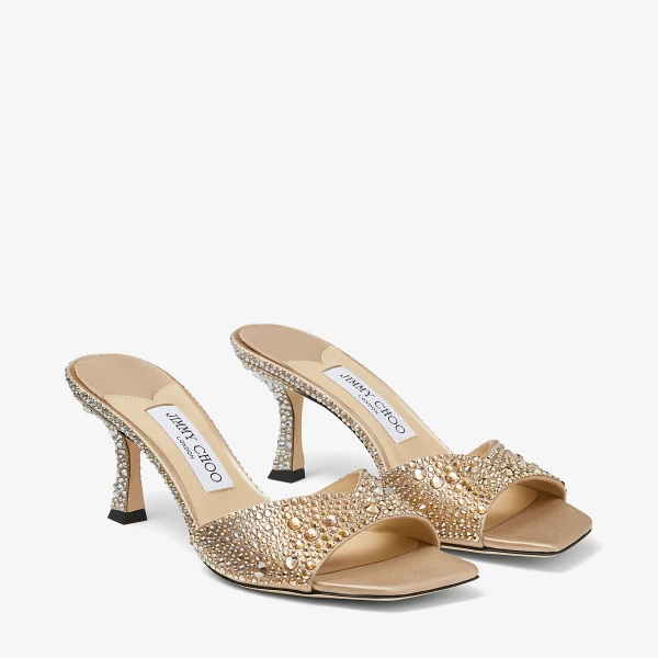 Gold and Crystal Jimmy Choo Skye 70 Sandals, view 3 | Sandals
