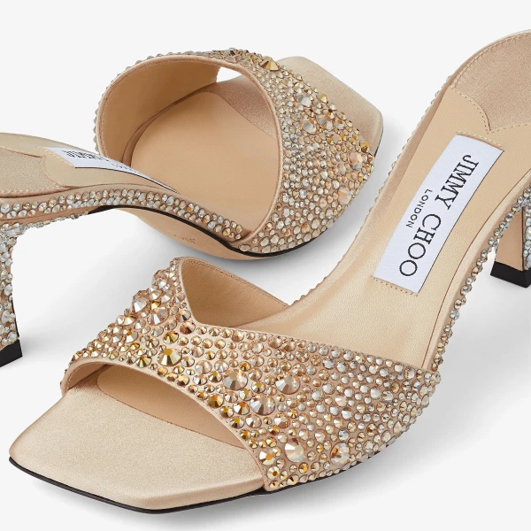 Gold and Crystal Jimmy Choo Skye 70 Sandals, view 4 | Sandals