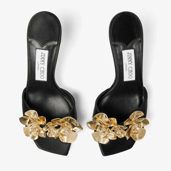 Black and Metal Mix Jimmy Choo Skye 70 Zea Flower Mule Sandals, view 5 | Mules