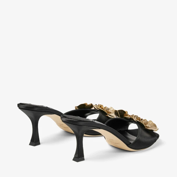 Black and Metal Mix Jimmy Choo Skye 70 Zea Flower Mule Sandals, view 6 | Mules