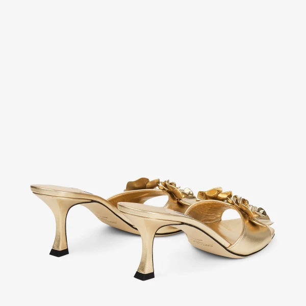 Gold and Metal Mix Jimmy Choo Skye 70 Zea Flower Mule Sandals, view 6 | Mules