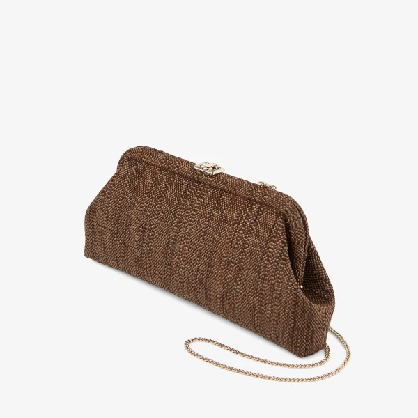 Tan and Light Gold Jimmy Choo Skylar Clutch Bag, view 3 | Clutch Bags