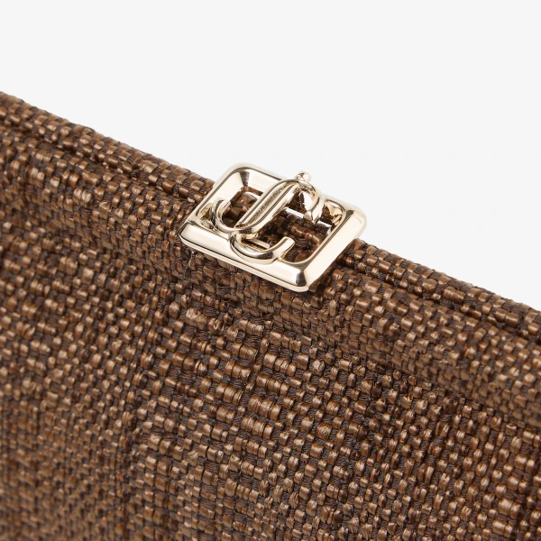 Tan and Light Gold Jimmy Choo Skylar Clutch Bag, view 4 | Clutch Bags