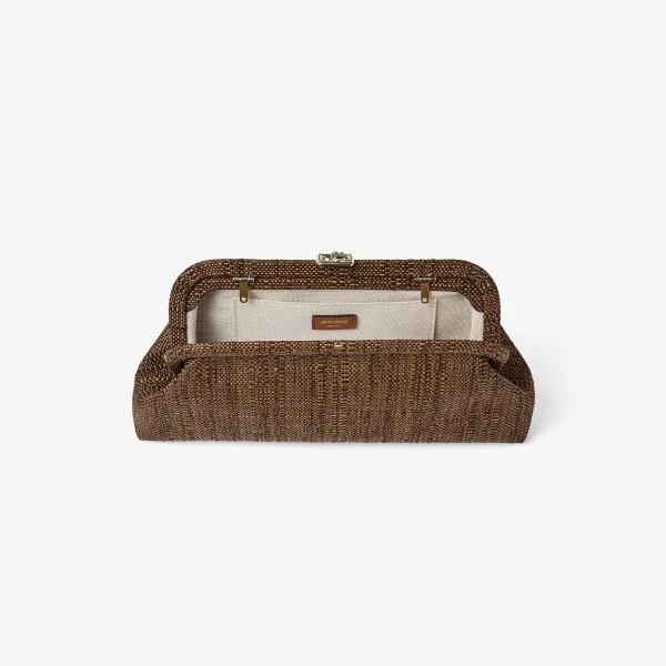 Tan and Light Gold Jimmy Choo Skylar Clutch Bag, view 5 | Clutch Bags