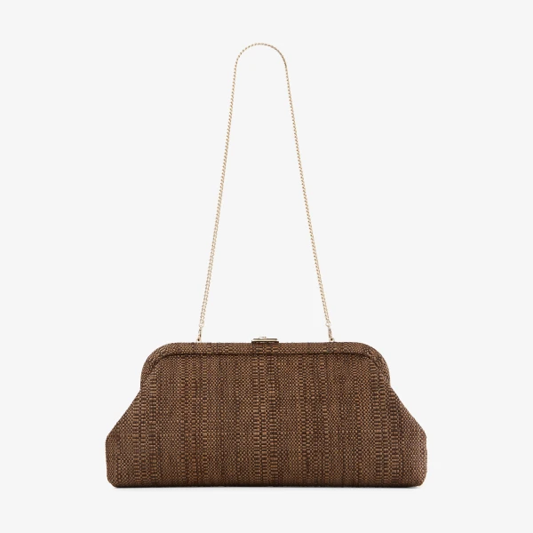 Tan and Light Gold Jimmy Choo Skylar Clutch Bag, view 6 | Clutch Bags