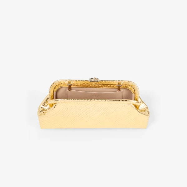 Gold and Light Gold Jimmy Choo Skylar Clutch, view 5 | Clutch Bags