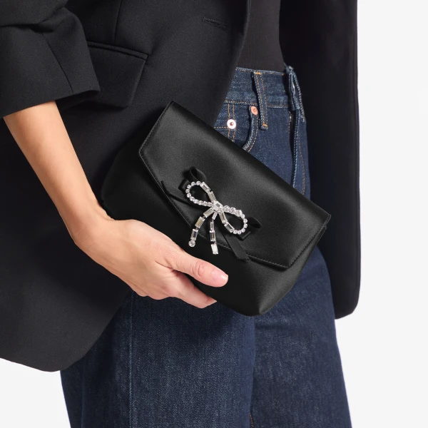 Black and Silver Jimmy Choo Soft Bow Mini Bag, view 2 | Mini Bags