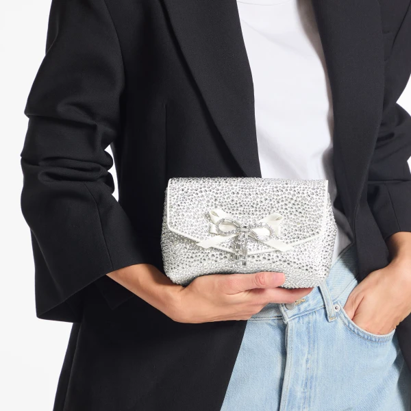 Ivory and Silver Jimmy Choo Soft Bow Mini Bag, view 2 | Mini Bags