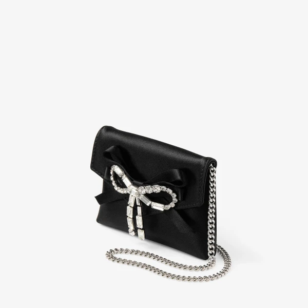 Black and Silver Jimmy Choo Soft Card Holder with Chain, view 2 | Wallets & Purses