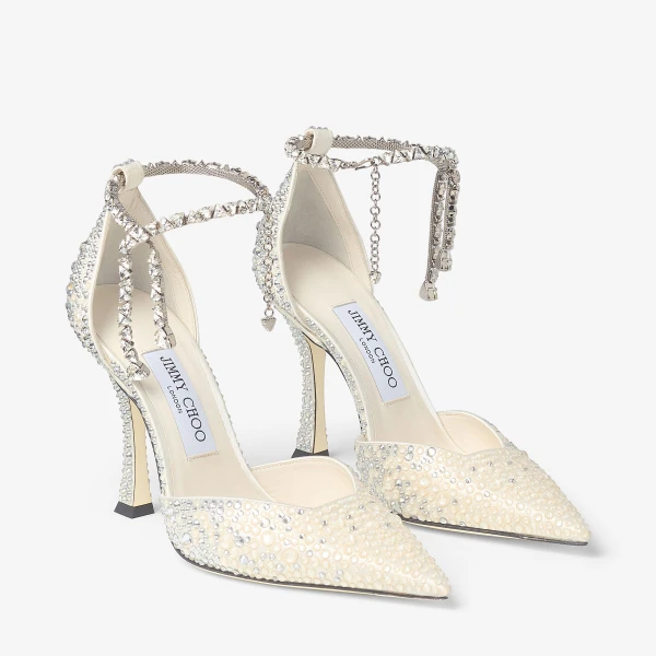 Ivory and Crystal Jimmy Choo Stevie 100 Pumps, view 3 | Heels
