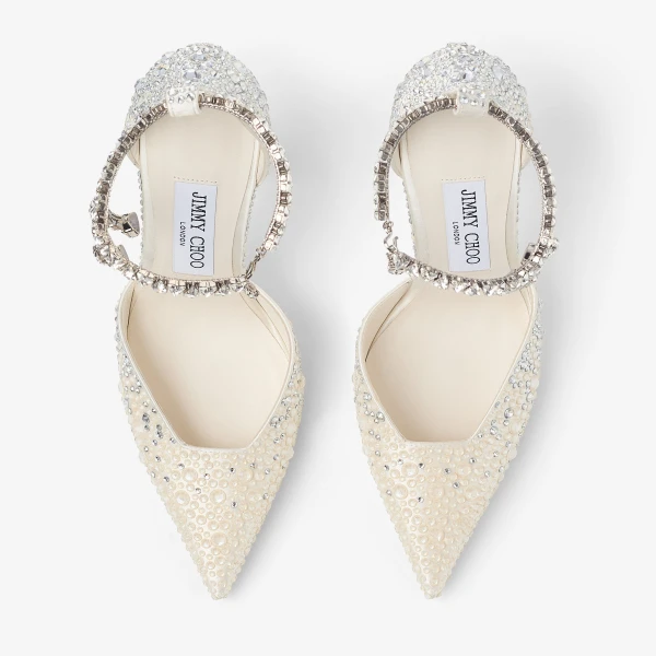 Ivory and Crystal Jimmy Choo Stevie 100 Pumps, view 5 | Heels