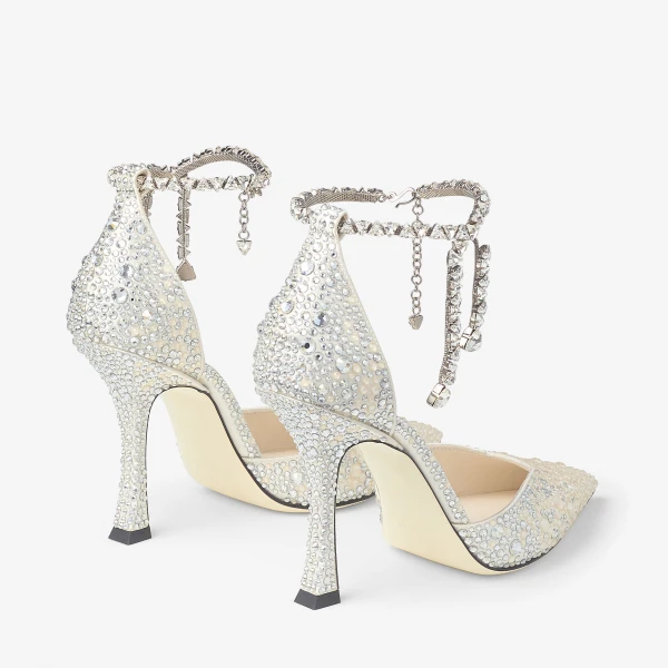 Ivory and Crystal Jimmy Choo Stevie 100 Pumps, view 6 | Heels