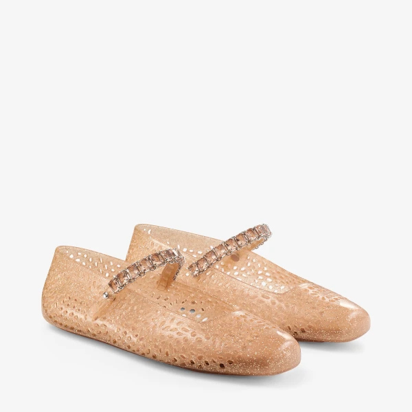 Light Toffee and Silver Mix Jimmy Choo The Jelly Flats, view 3 | Flats