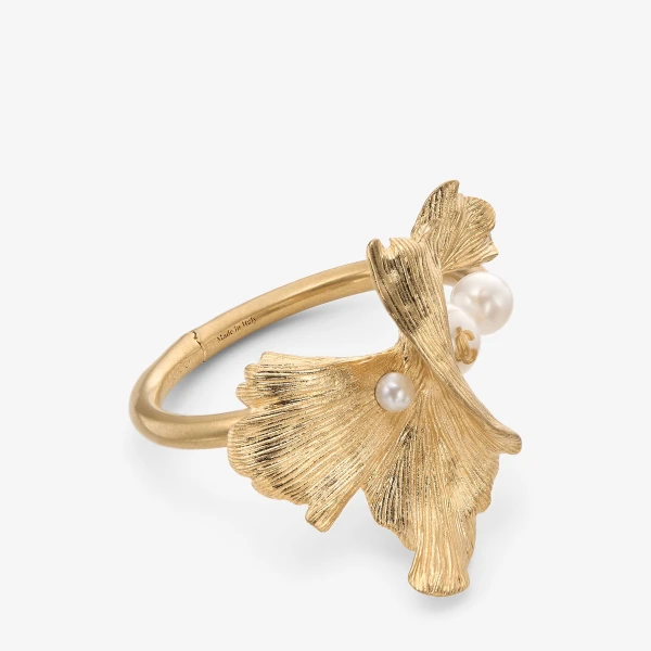 Gold and White Jimmy Choo Wave Pearl Cuff Bracelet, view 3 | Bracelets