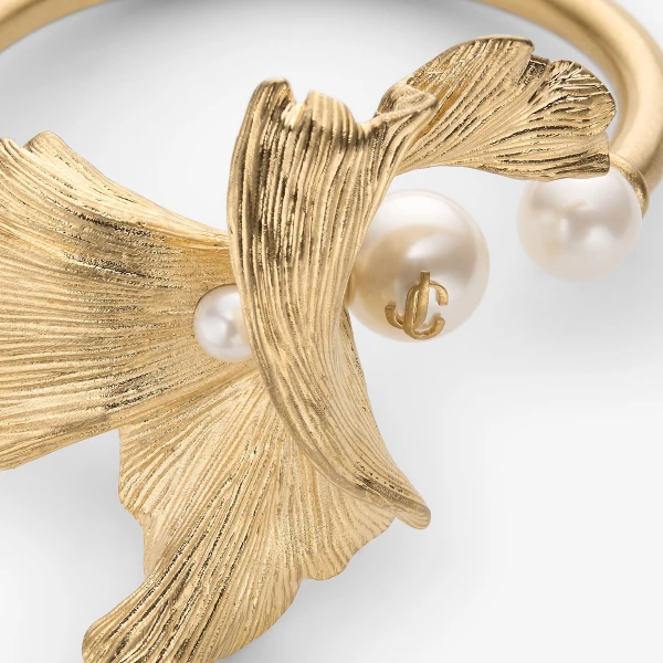 Gold and White Jimmy Choo Wave Pearl Cuff Bracelet, view 4 | Bracelets