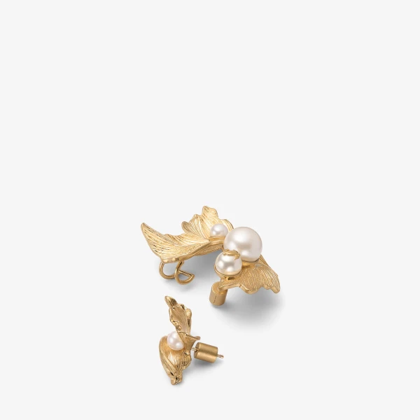 Gold and White Jimmy Choo Wave Pearl Earrings, view 2 | Earrings