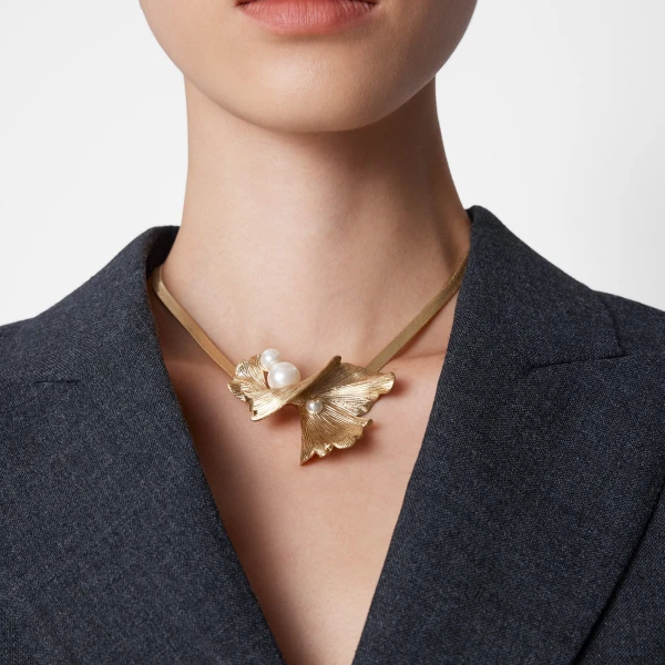 Gold and White Jimmy Choo Wave Pearl Necklace, view 2 | Necklace