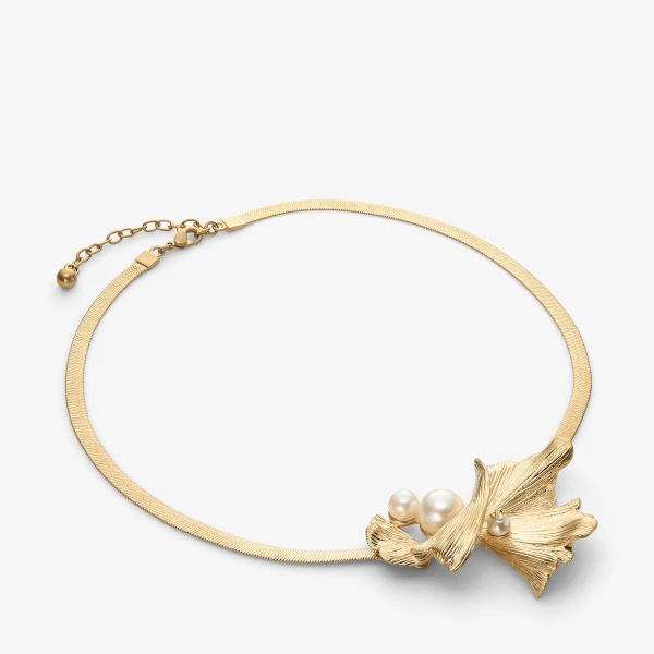 Gold and White Jimmy Choo Wave Pearl Necklace, view 3 | Necklace