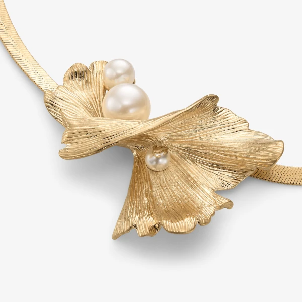 Gold and White Jimmy Choo Wave Pearl Necklace, view 4 | Necklace