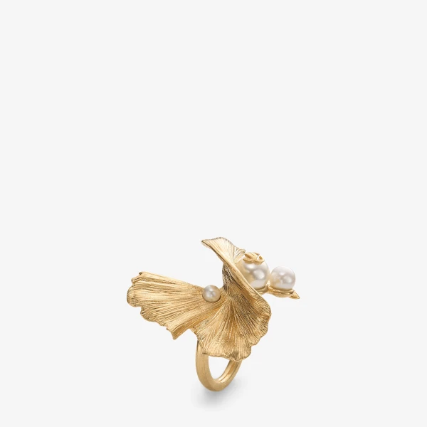 Gold and White Jimmy Choo Wave Pearl Ring, view 3 | Rings