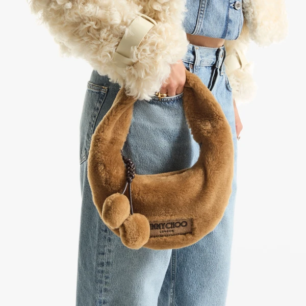 Teddy and Light Gold Jimmy Choo Winter Hobo, view 2 | Shoulder & Crossbody Bags