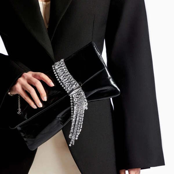 Black and Silver Jimmy Choo Zandra Clutch Bag, view 2 | Clutch Bags