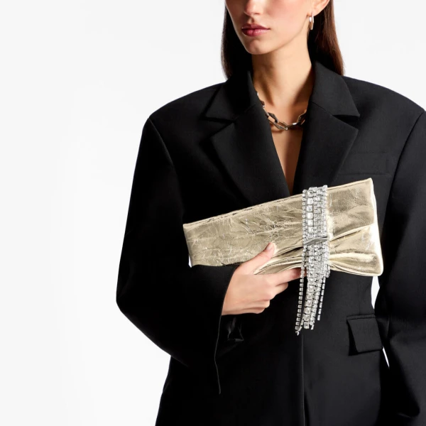 Light Platinum and Silver Jimmy Choo Zandra Clutch Bag, view 2 | Clutch Bags