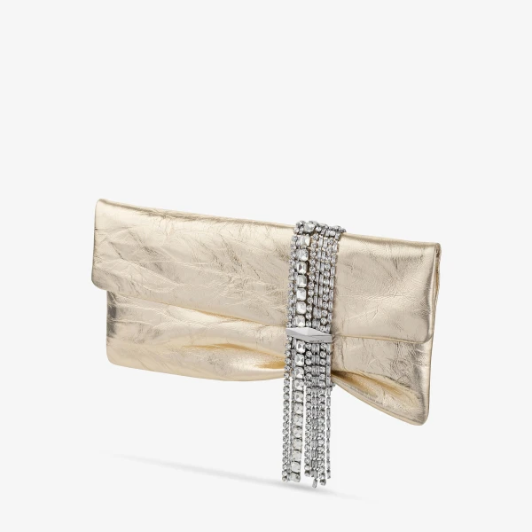 Light Platinum and Silver Jimmy Choo Zandra Clutch Bag, view 3 | Clutch Bags