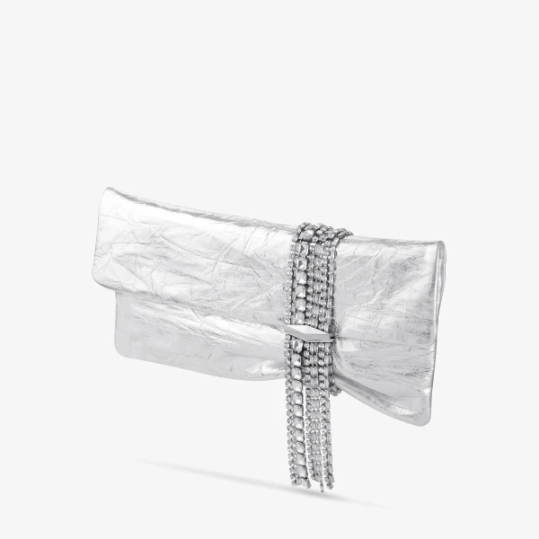 Silver Jimmy Choo Zandra Clutch Bag, view 3 | Clutch Bags