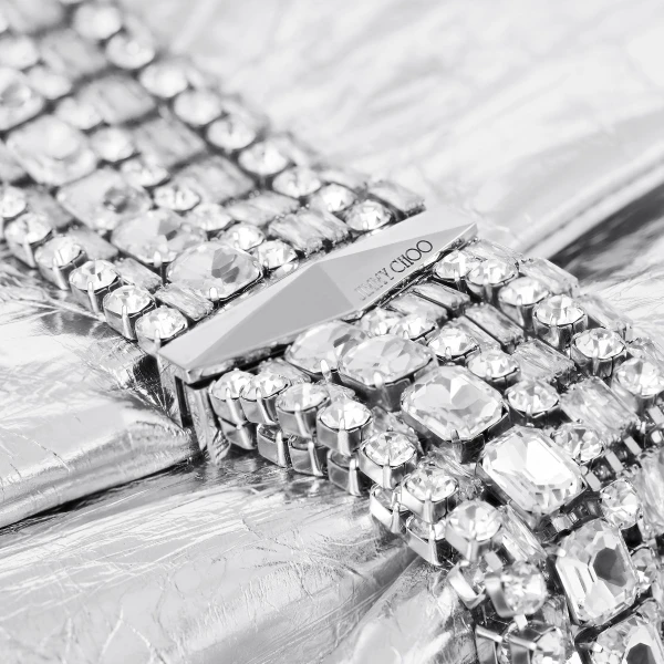 Silver Jimmy Choo Zandra Clutch Bag, view 4 | Clutch Bags