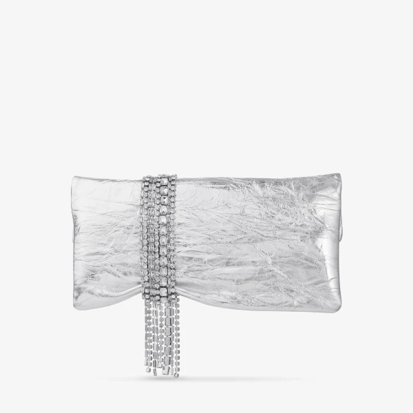 Silver Jimmy Choo Zandra Clutch Bag, view 6 | Clutch Bags