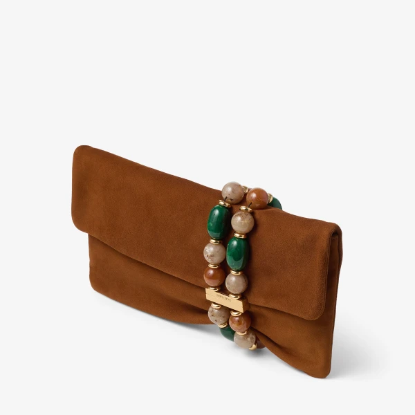 Tan and Gold Jimmy Choo Zandra Clutch Bag, view 3 | Clutch Bags