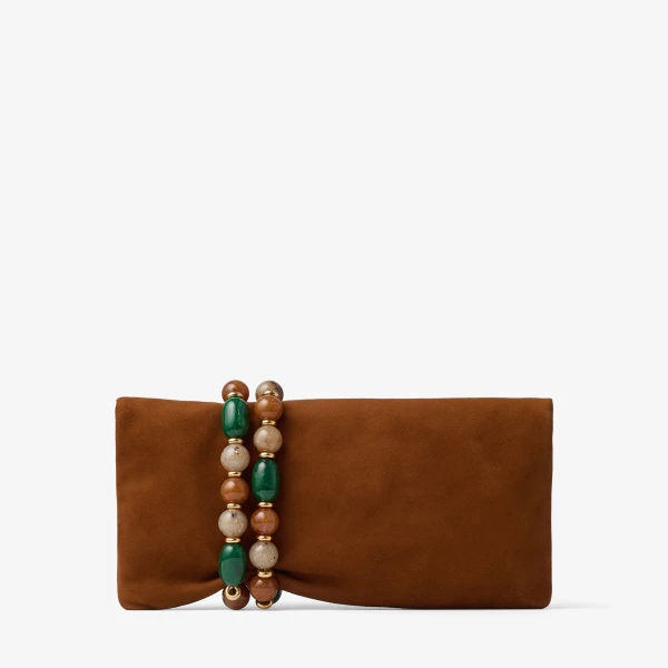 Tan and Gold Jimmy Choo Zandra Clutch Bag, view 6 | Clutch Bags