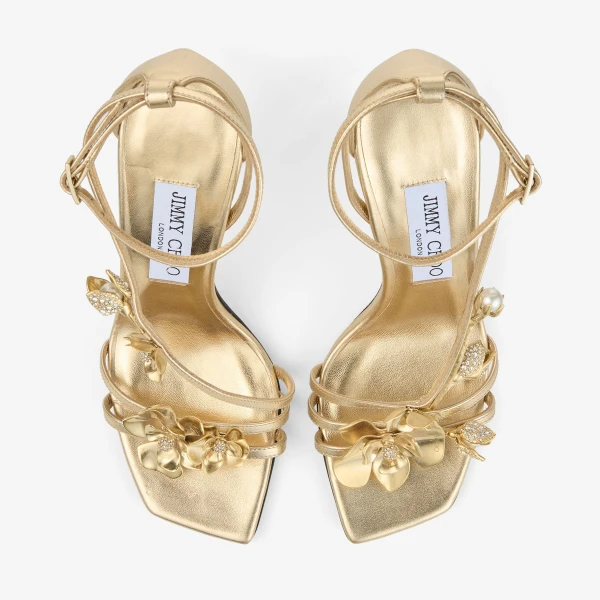 Gold and Metal Mix Jimmy Choo Zea 95 Sandals, view 4 | Sandals