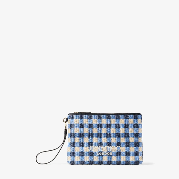 Marine Mix and Ecru Jimmy Choo Zipped Flat Pouch, view 2 | Clutch Bags