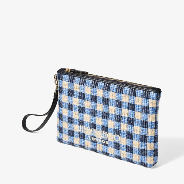 Marine Mix and Ecru Jimmy Choo Zipped Flat Pouch, view 4 | Clutch Bags