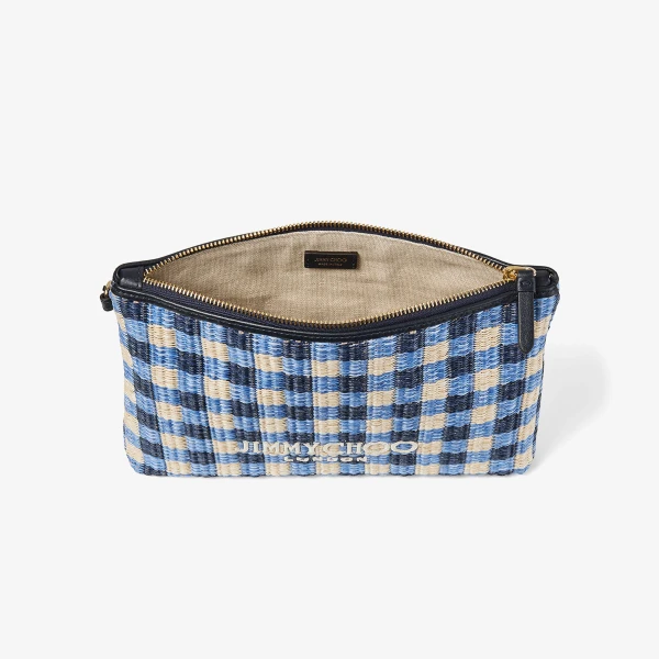 Marine Mix and Ecru Jimmy Choo Zipped Flat Pouch, view 5 | Clutch Bags