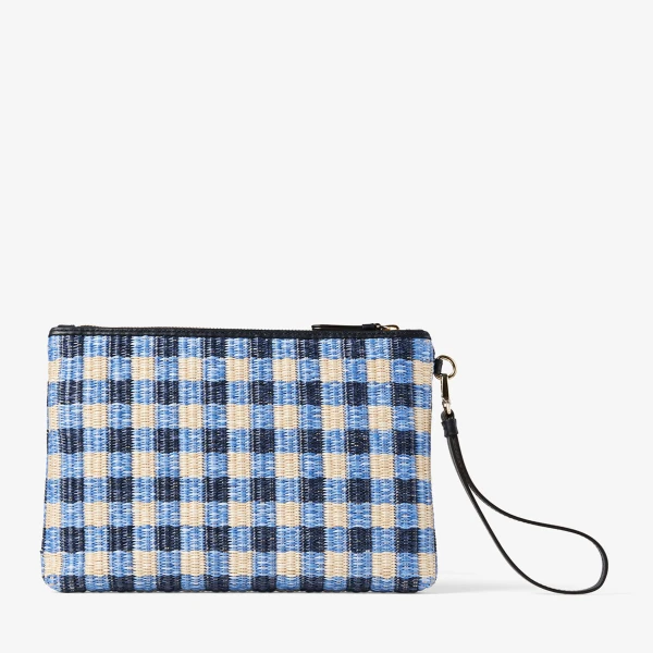 Marine Mix and Ecru Jimmy Choo Zipped Flat Pouch, view 6 | Clutch Bags