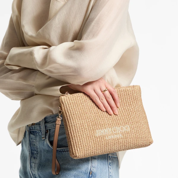 Natural and Latte Jimmy Choo Zipped Flat Pouch, view 2 | Clutch Bags