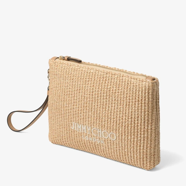 Natural and Latte Jimmy Choo Zipped Flat Pouch, view 3 | Clutch Bags