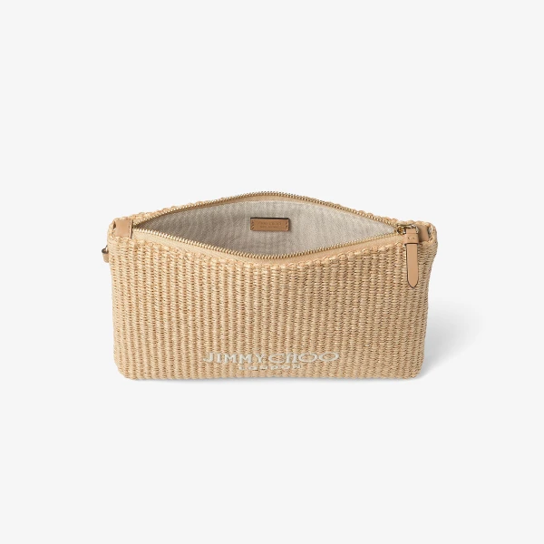 Natural and Latte Jimmy Choo Zipped Flat Pouch, view 4 | Clutch Bags