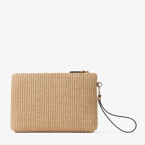 Natural and Latte Jimmy Choo Zipped Flat Pouch, view 5 | Clutch Bags
